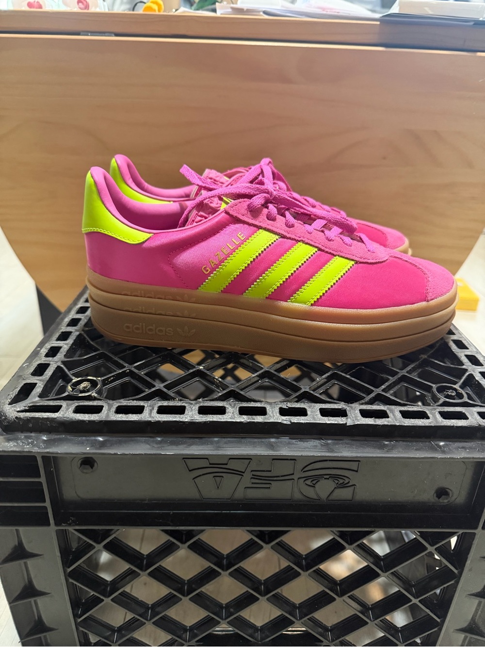 Adidas Gazelle Bold Pink and Neon Yellow Women's Classic Sneakers - Picture 3 of 7